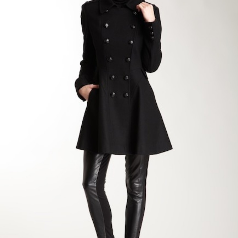 NWT Black Military chic Double breasted wool coat